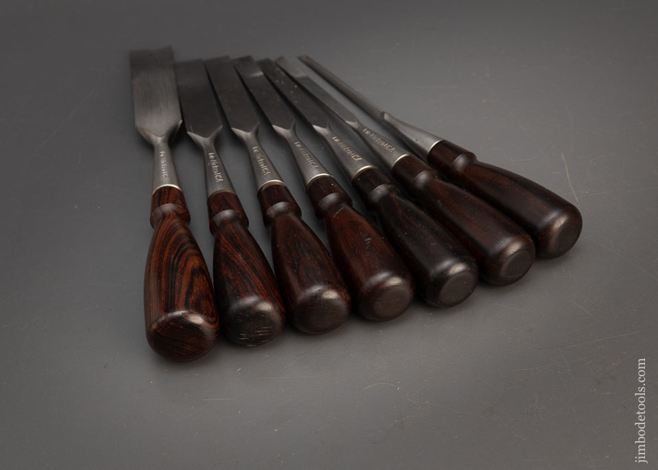 Discontinued Mint Set of 7 LIE NIELSEN Bevel Edge Socket Chisels with Cocobolo Handles - 115511