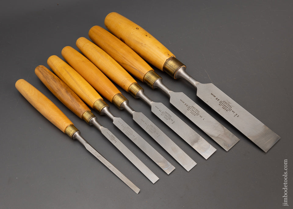 Extra Fine Set of 7 Boxwood Handled Bevel Edge Bench Chisels by MARPLE ...