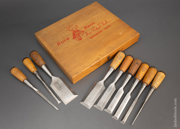 Awesome Set of 9 BUCK BROS. Bevel Edge Socket Firmer Chisels - 115540