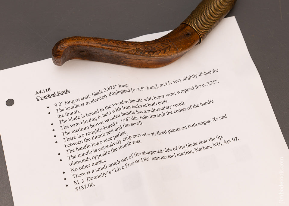 Stunning Chip Carved Native American Crooked Knife - 115546