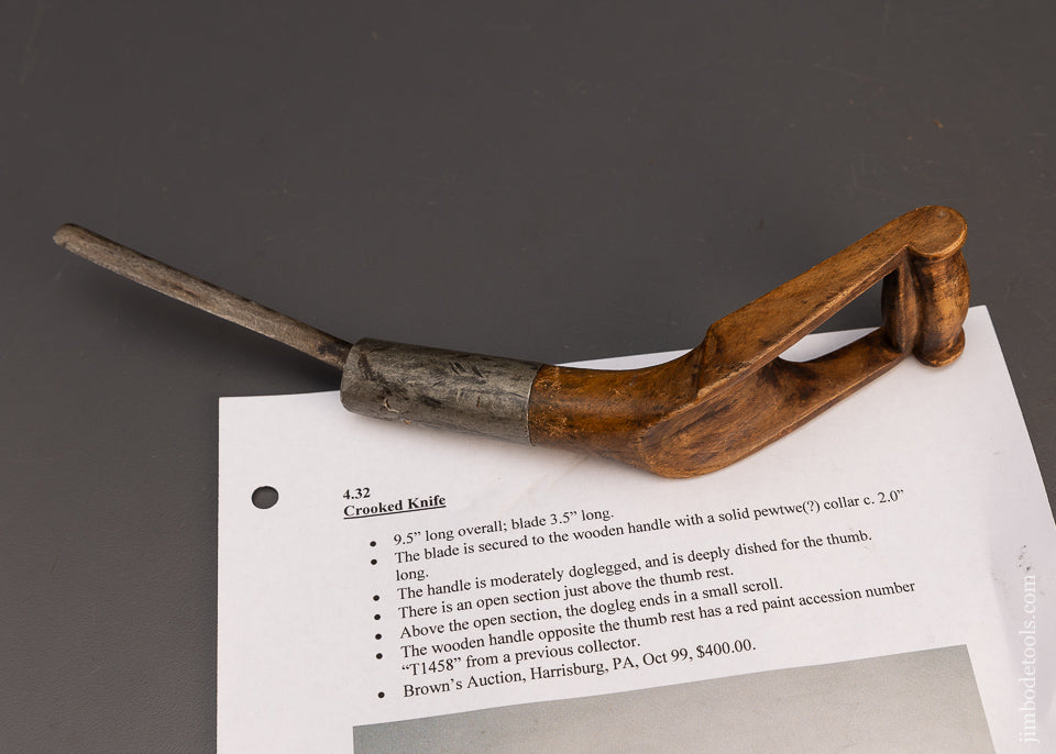 Gorgeous Pewter Filled Early Hand Carved Native American Crooked Knife - 115559