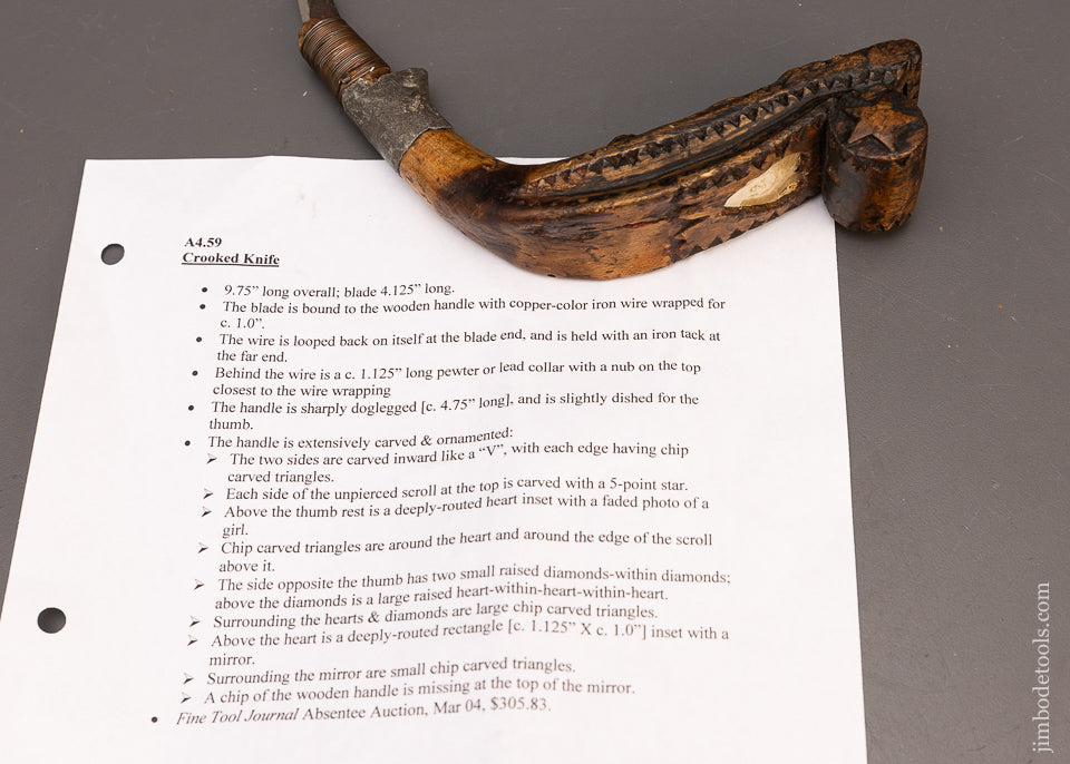 Elaborate Chip Carved Native American Crooked Knife - 115574