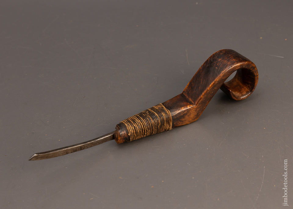 Swirly Grained Crotch Wood Native American Crooked Knife - 115576