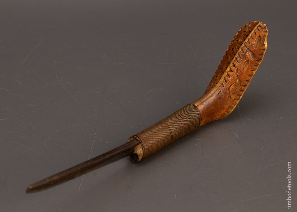 Amazing Antique Chip Carved Native American Crooked Knife - 115583