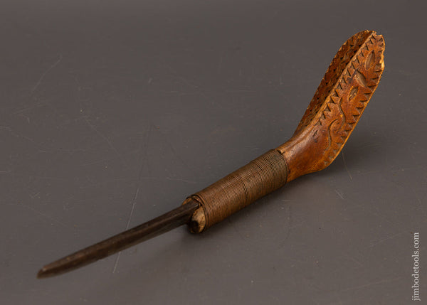 Amazing Antique Chip Carved Native American Crooked Knife - 115583