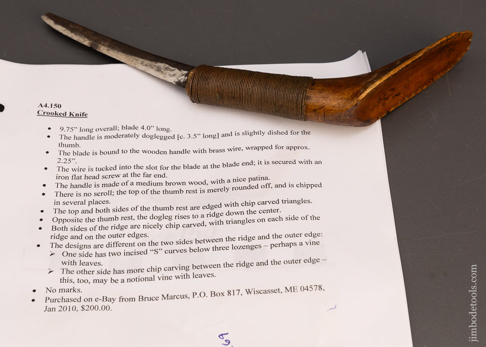 Amazing Antique Chip Carved Native American Crooked Knife - 115583