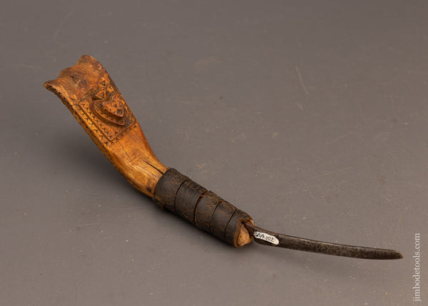 Really Special Hand Carved Native American Crooked Knife with Leather Winding - 115585