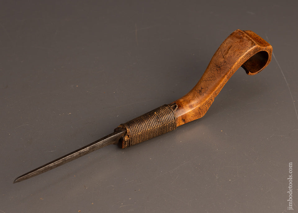 Really Lovely Early Antique Delicately Carved Native American Crooked Knife - 115661