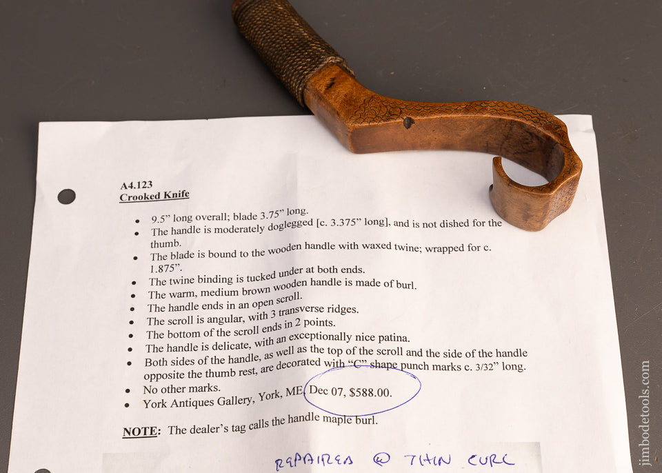 Really Lovely Early Antique Delicately Carved Native American Crooked Knife - 115661