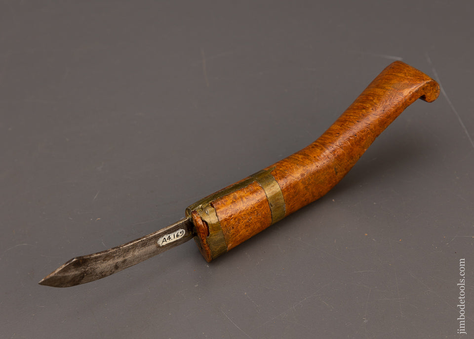 Stunning Brass Ringed Burl Native American Crooked Knife - 115664