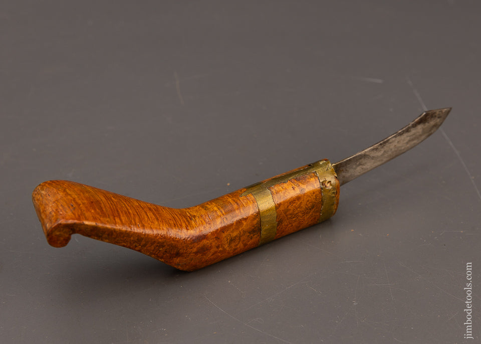 Stunning Brass Ringed Burl Native American Crooked Knife - 115664