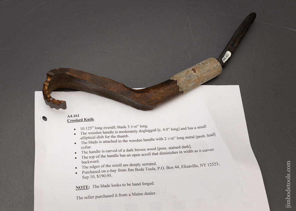 Chip Carved Fiddle Back Native American Crooked Knife with Pewter - 115665