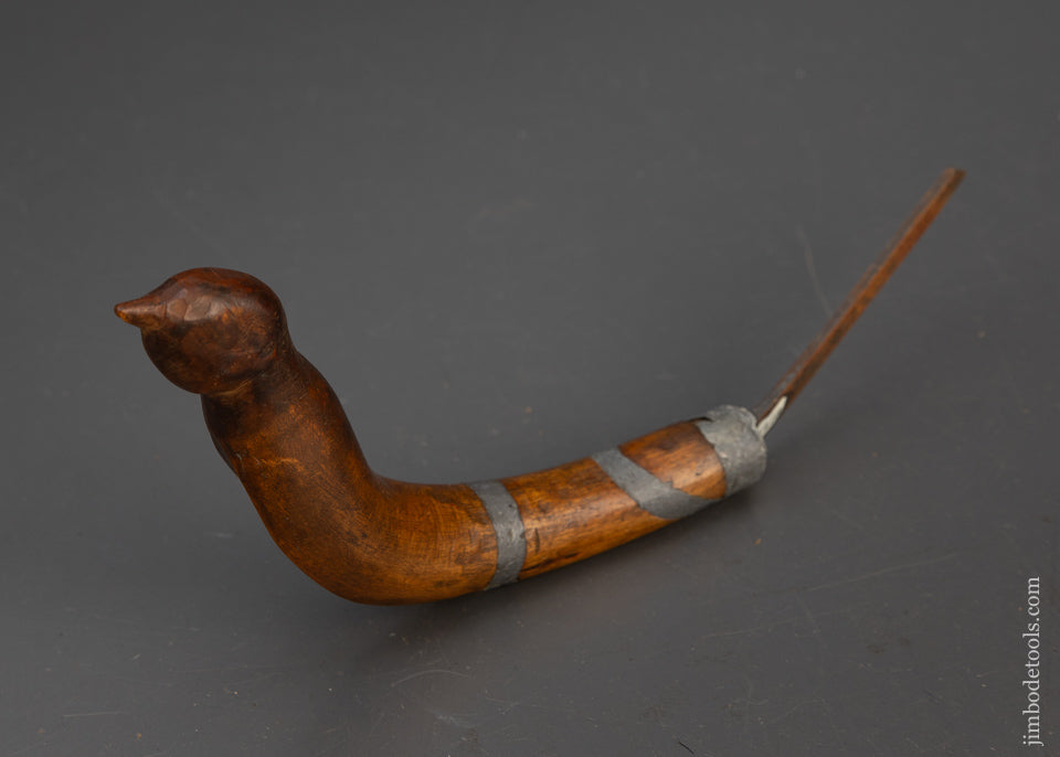 Spectacular Hand Carved Bird Crooked Knife with Pewter Inlay from Maine - 115668