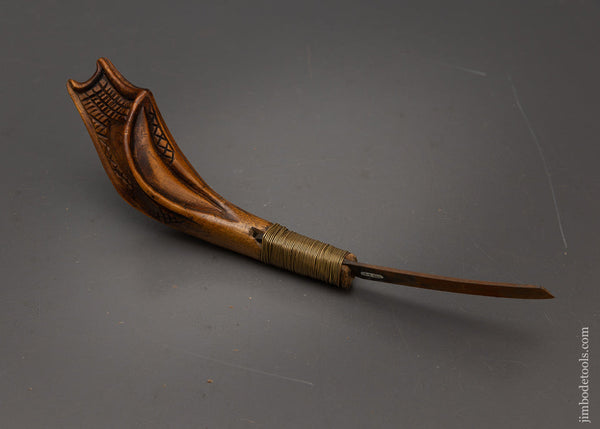 Spectacular Fancy Carved Native American Crooked Knife - 115673