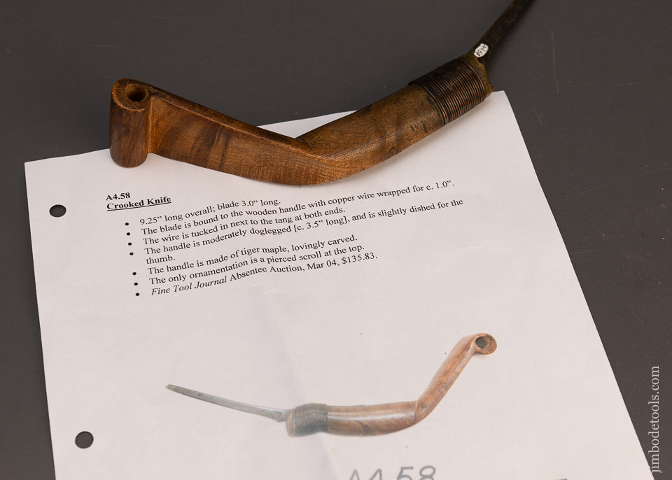 Stunning Beautifully Grained Fiddle Back Native American Crooked Knife - 115674