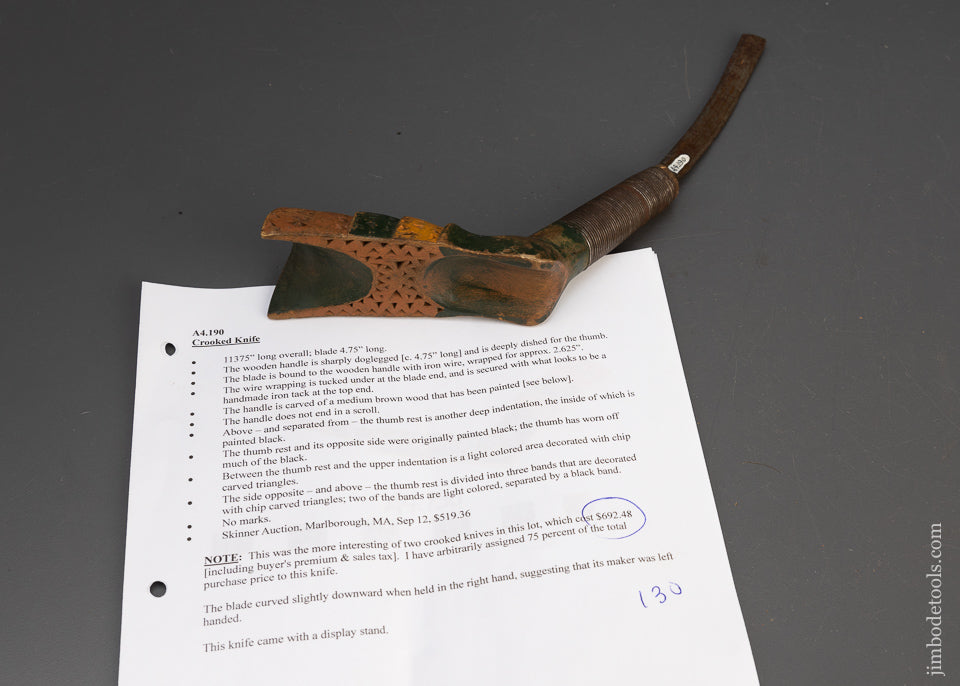 Fabulous Chip Carved Antique Crooked Knife - 115687