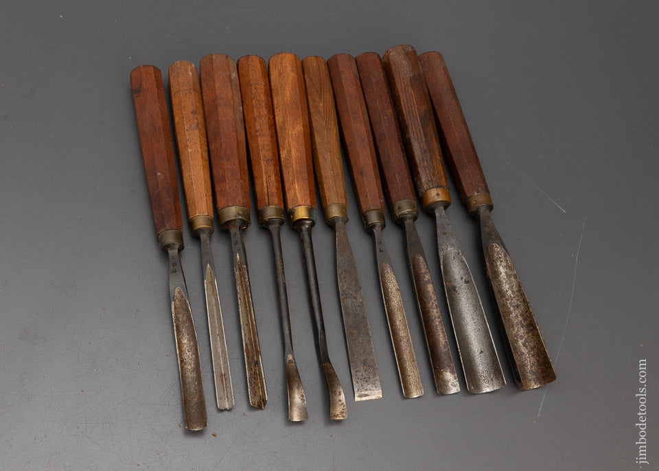 Set of 10 Large Size Carving Chisels Gouges EDROI GERMANY - 115691