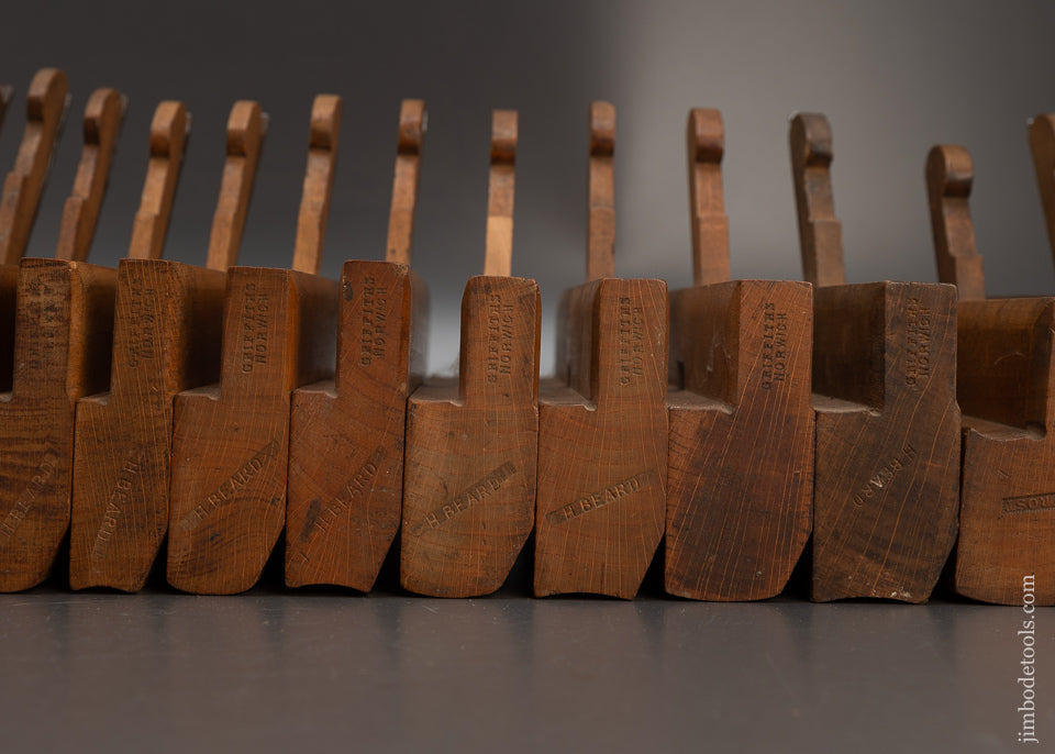 Matched Set! Of Eighteen GRIFFITHS NORWICH circa 1788-1958 Hollows & Rounds Moulding Planes 2-18 EVENS - 115693
