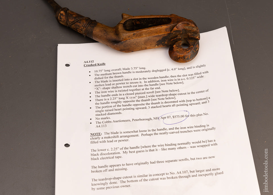 Wild Hand Carved Antique Native American Crooked Knife - 115713