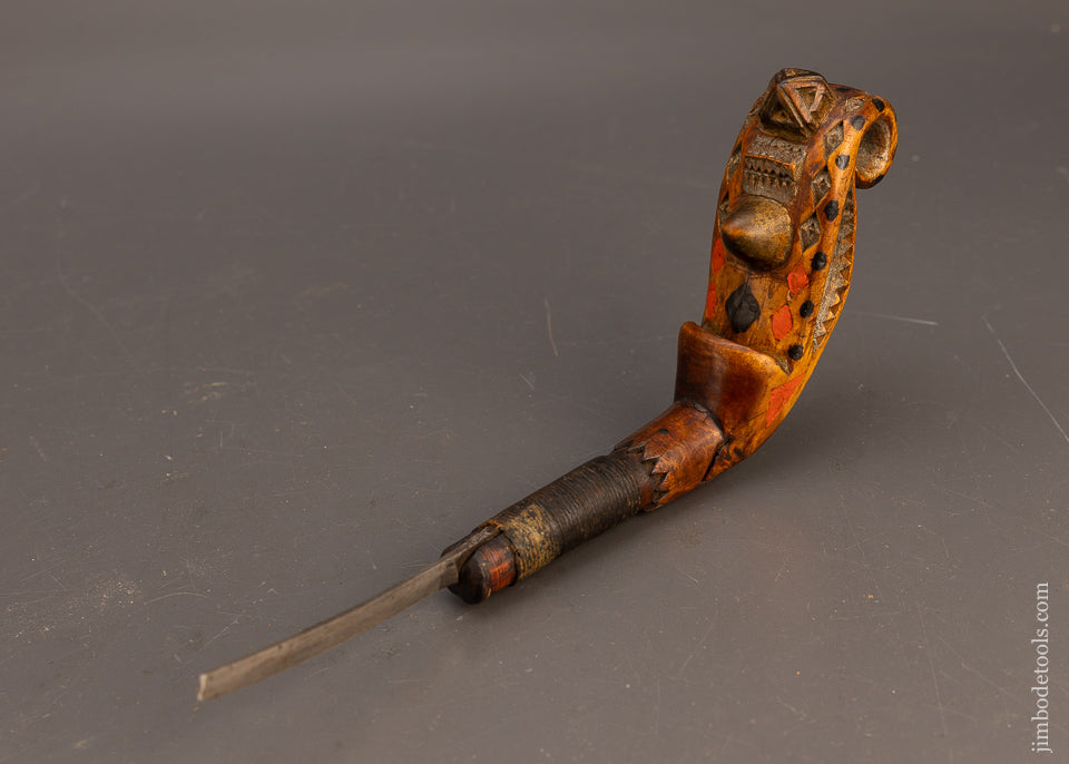 Fancy & Early Carved & Painted Native American Crooked Knife - 115714
