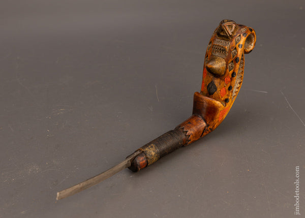 Fancy & Early Carved & Painted Native American Crooked Knife - 115714