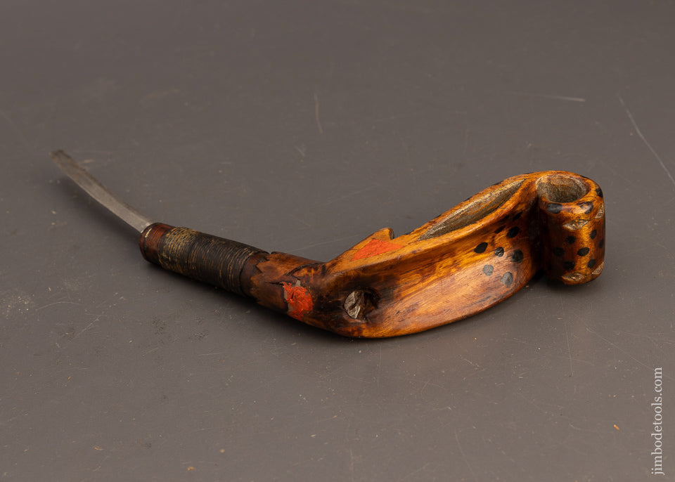Fancy & Early Carved & Painted Native American Crooked Knife - 115714