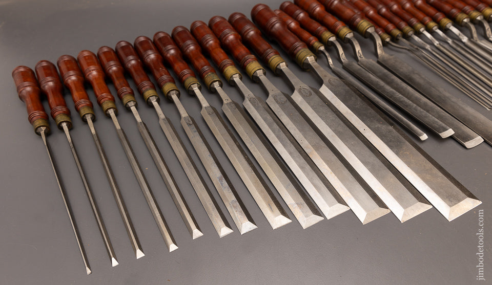 Drop Dead Gorgeous Unused Set of 29 Pattern Maker’s Paring Chisels & Gouges D.R. BARTON - 115811