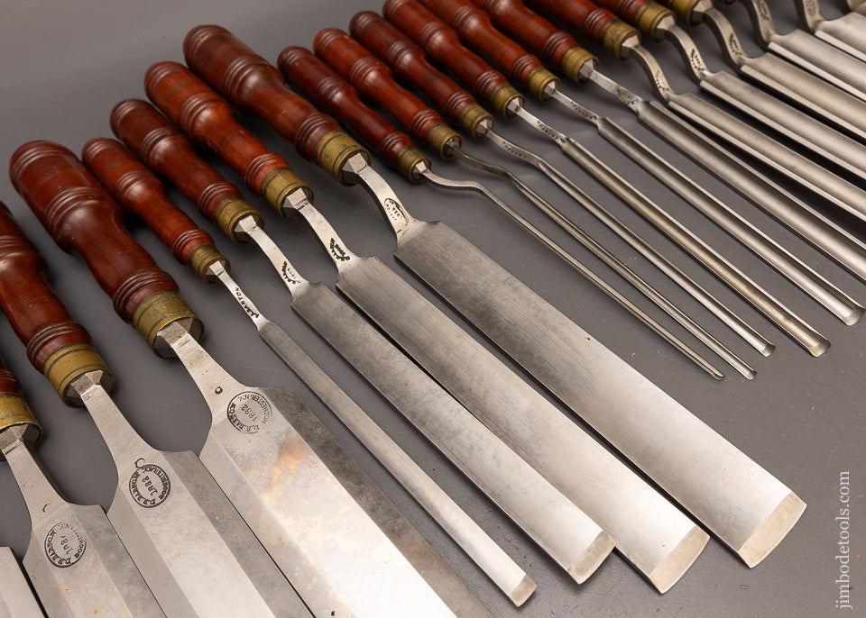 Drop Dead Gorgeous Unused Set of 29 Pattern Maker’s Paring Chisels & Gouges D.R. BARTON - 115811