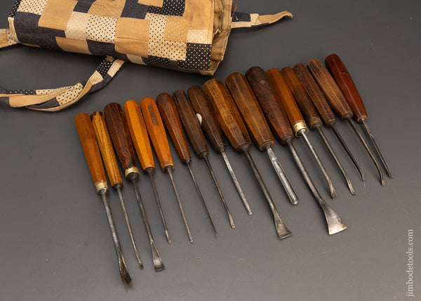 Nice Roll of 16 HERRING BROS. Carving Tools Chisels Gouges - 115845