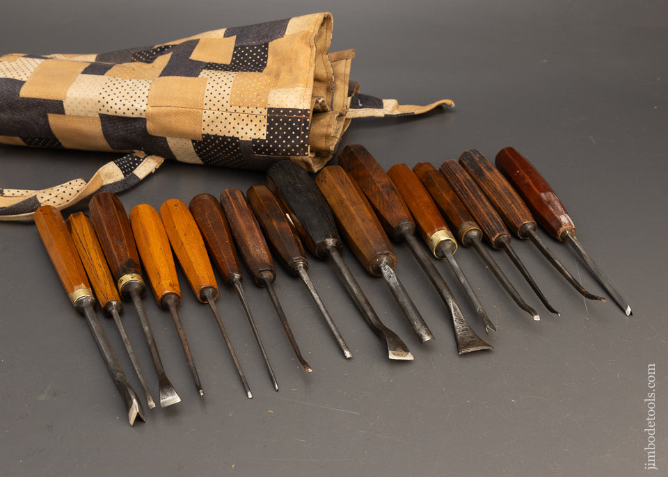 Nice Roll of 16 HERRING BROS. Carving Tools Chisels Gouges - 115845