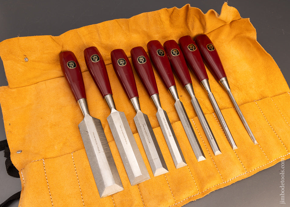 Gorgeous New Old Stock Set of 8 SPEAR & JACKSON Bevel Edge Bench Chisels - 115880