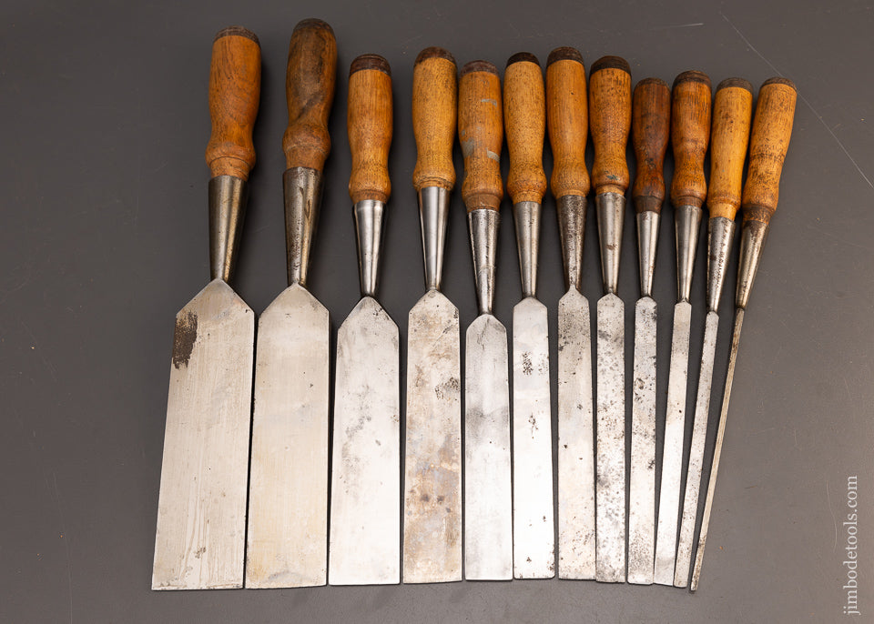 Fine Complete Graduated Set of 12 T.H. WITHERBY Socket Firmer Chisels - 115957 - AS OF APR 26