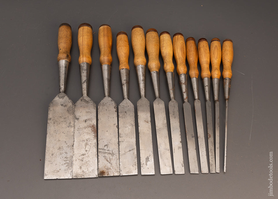 Really Fine Complete Graduated Set of 12 C. E. JENNINGS Socket Firmer Chisels - 115989