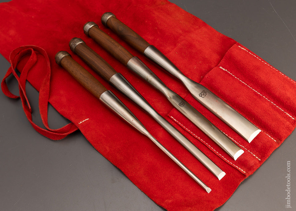 Mint Graduated Set of 4 BARR Heavy Socket Firmer Chisels in Leather Roll - 116010