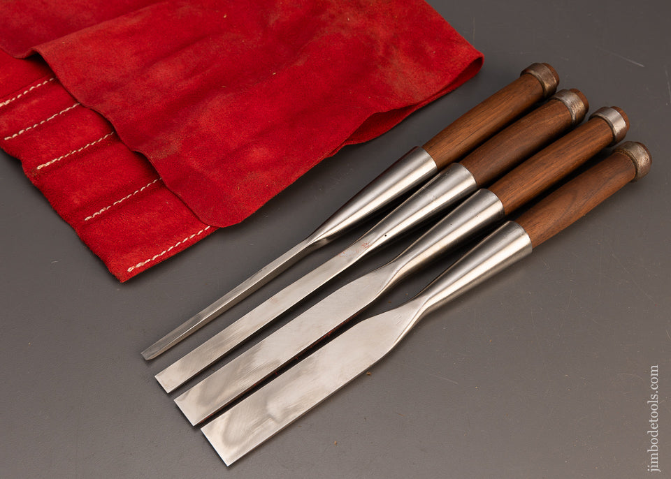 Mint Graduated Set of 4 BARR Heavy Socket Firmer Chisels in Leather Roll - 116010