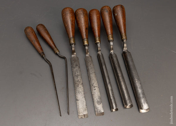 Fine Graduated Set of 7 BUCK BROS. Pattern Maker’s Crank Neck Paring Gouges - 116042
