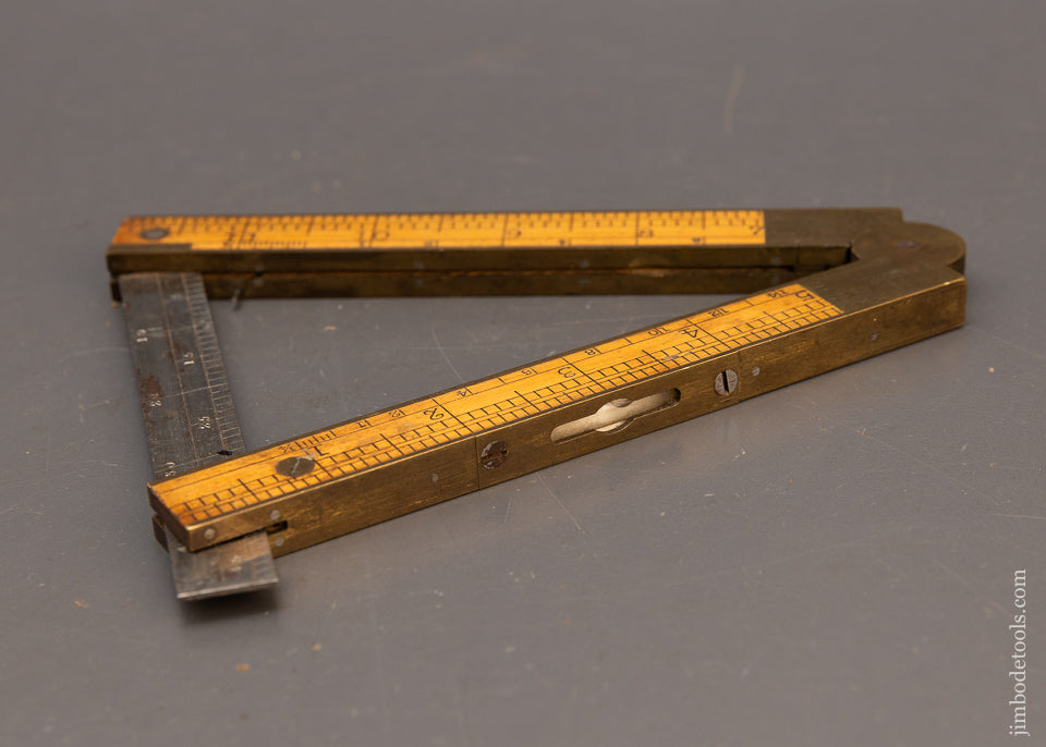 Near Mint! 12 inch STEPHENS January 12, 1858 Patent CHAPIN STEPHENS CO No. 036 Inclinometer Folding Rule with Level, Bevel, Square, and Rule! - 116046