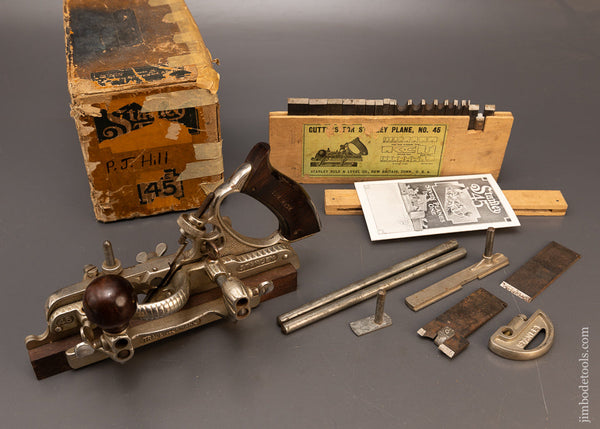 100%-Complete-STANLEY-No.-45-Combination-Plow-Plane-in-Box-117050