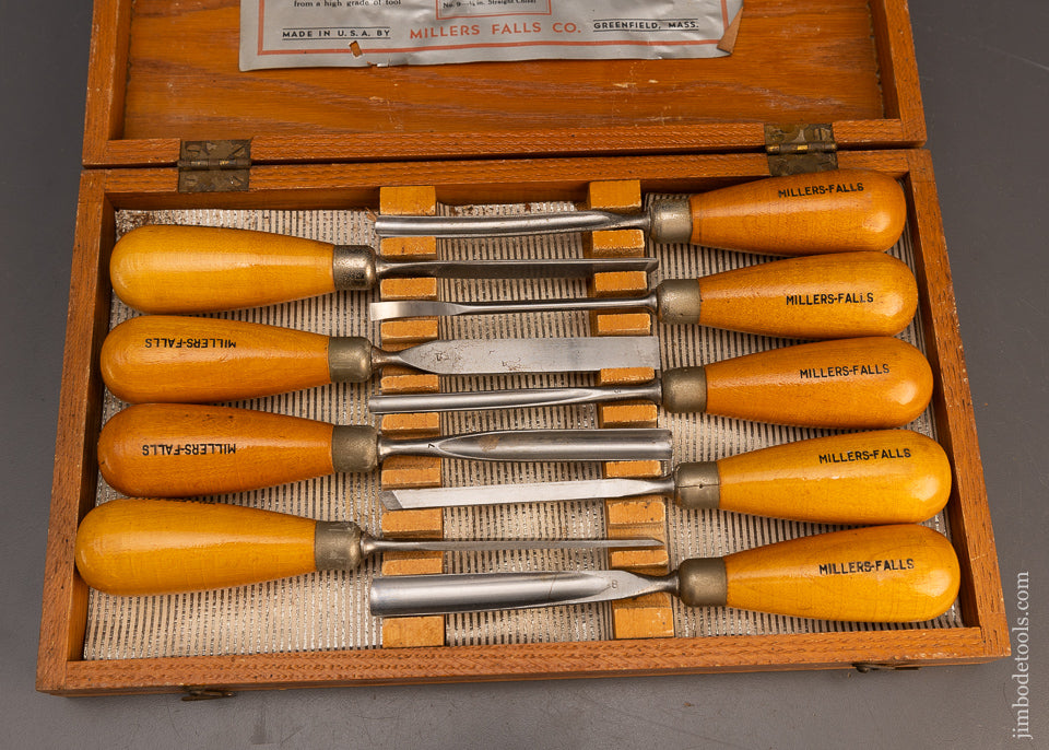 Large Size Boxed Set of MILLERS FALLS Carving Tools Chisels Gouges - 116059