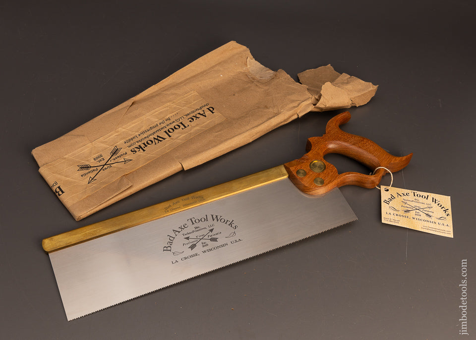 BAD AXE TOOL WORKS Brass Back 14 Inch Back Saw Mint in Wrapper - 116108