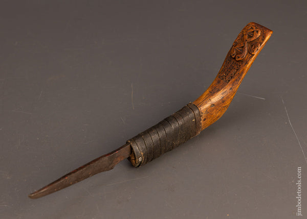 Pretty Hearts & Diamonds Leather Wrapped Native American Crooked Knife - 116165