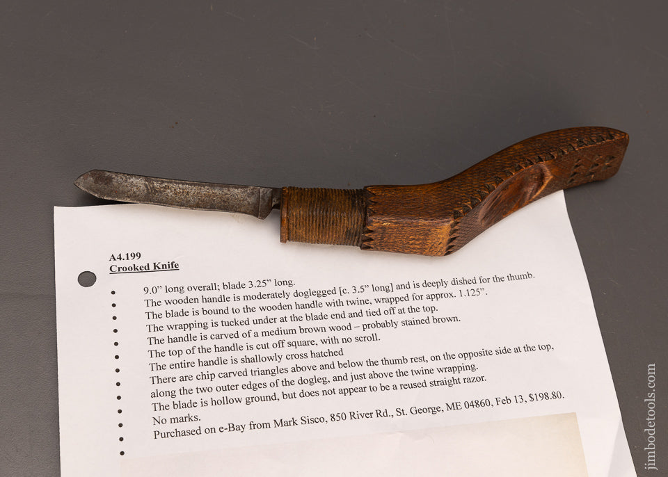 Fancy Chip Carved Vintage Native American Crooked Knife - 116183