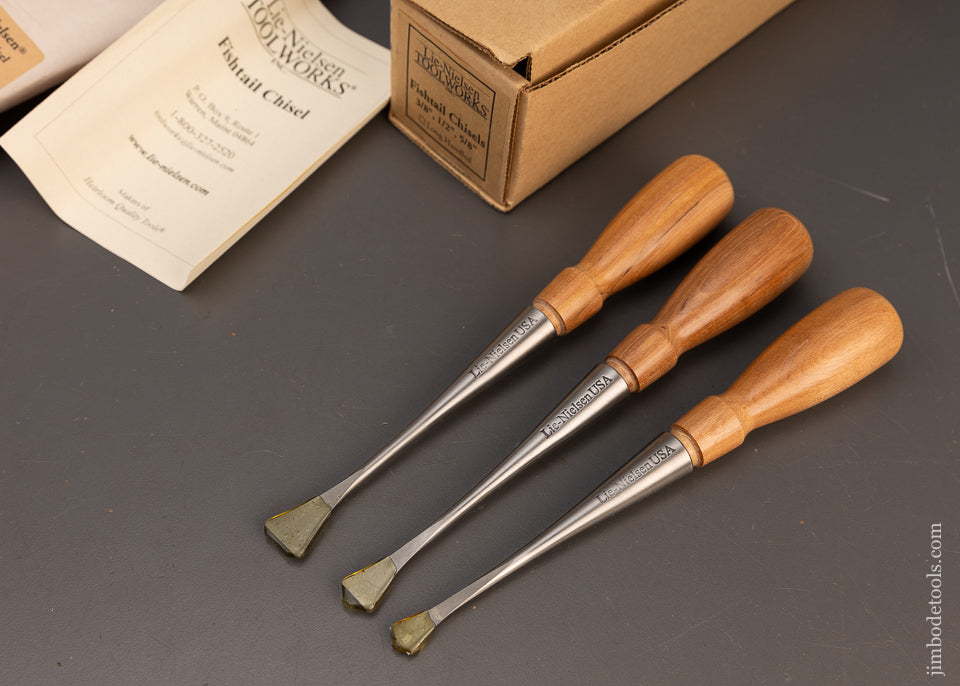 Mint Set of All 3 LIE NIELSEN Fishtail Chisels Mint in Box - 116200