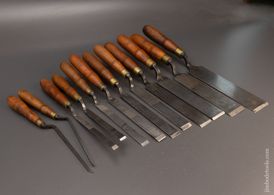Remarkable Complete Graduated Set of 12 BUCK BROS. Pattern Maker’s Crank Neck Paring Chisels - 116225