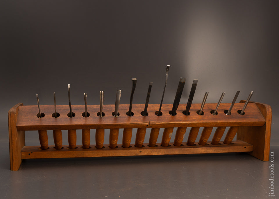 Near Mint Set of 15 HENRY TAYLOR Carving Tools with Display Stand & Labels - 116280
