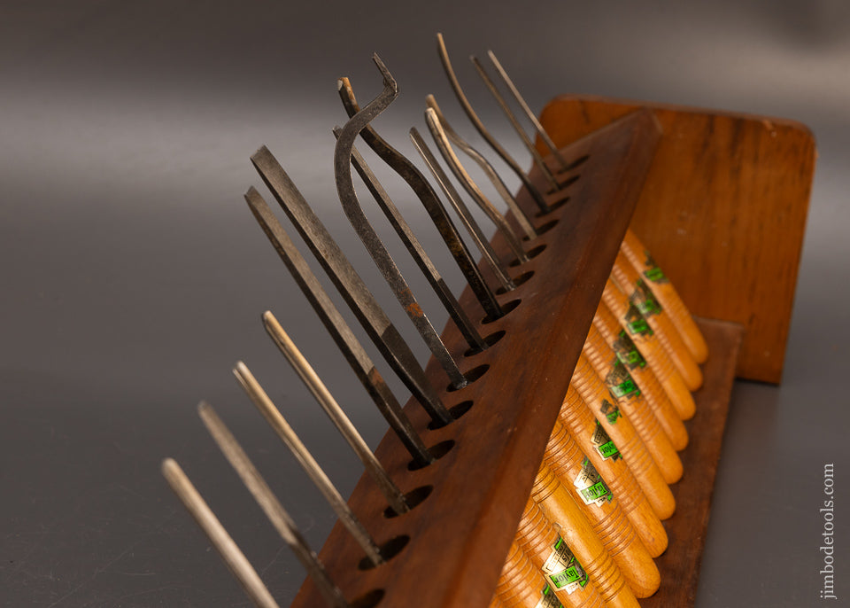 Near Mint Set of 15 HENRY TAYLOR Carving Tools with Display Stand & Labels - 116280