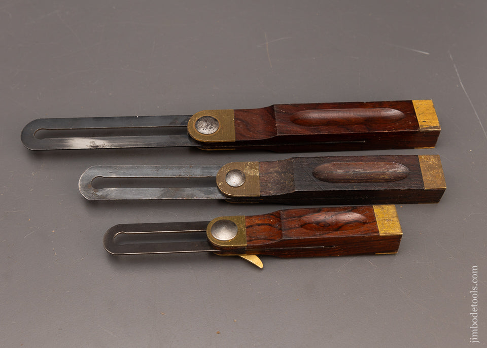 Extra Fine Set of 3 STANLEY No. 25 Rosewood Bevel Squares 6, 8 and 10 Inch - 116450