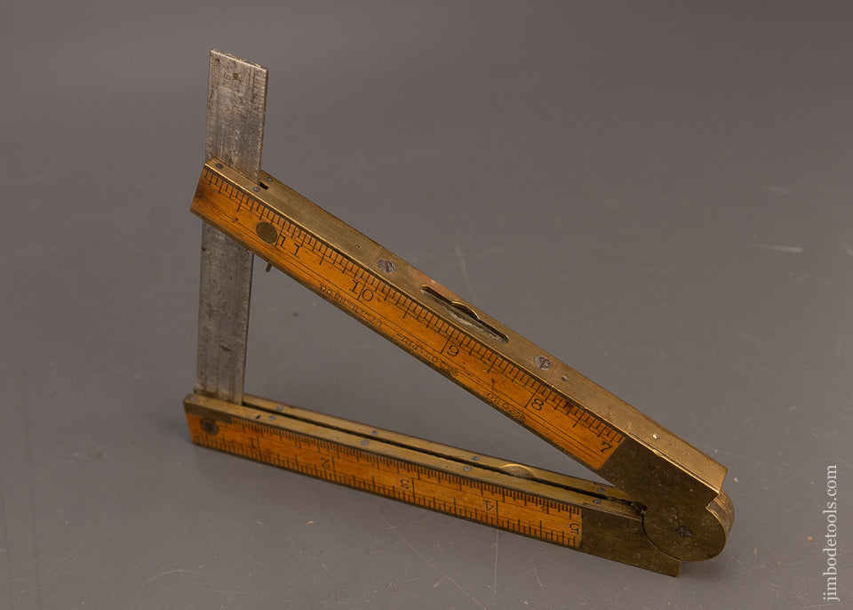 Twelve inch Boxwood and Brass CHAPIN STEPHENS & CO. Number 036 Combination Rule/Level/Bevel - 116476