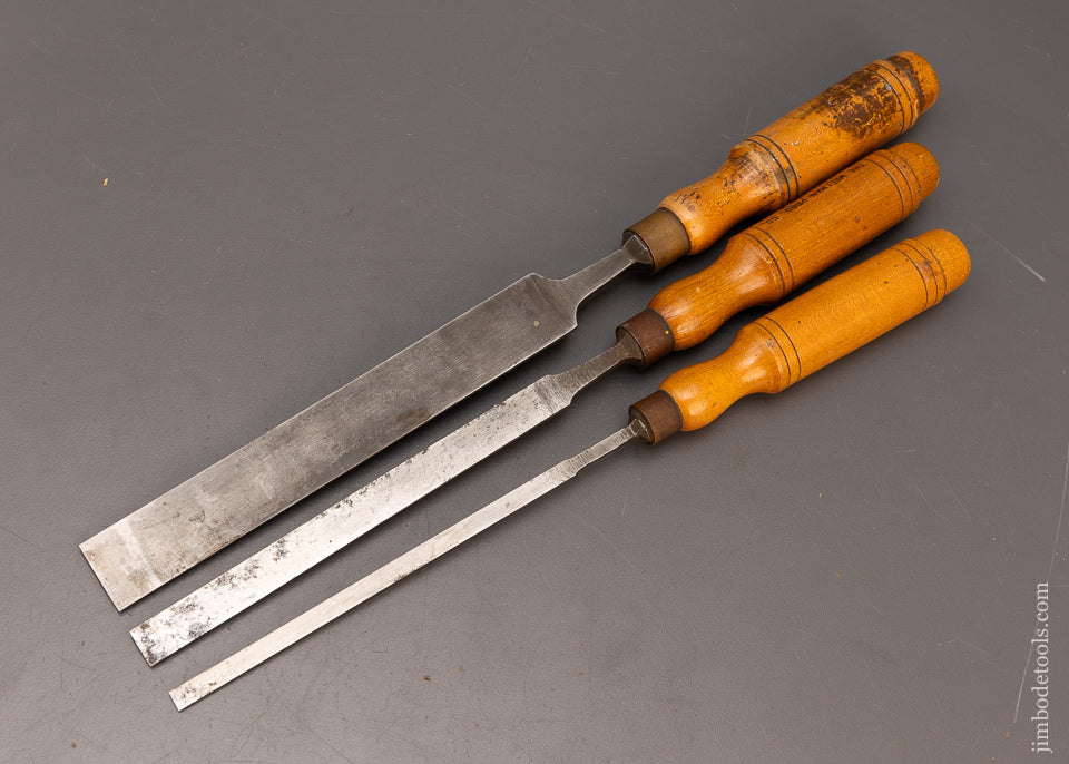 BUCK BROS. Fine Set of 3 Long, Thin Pattern Maker’s Paring Chisels - 116493