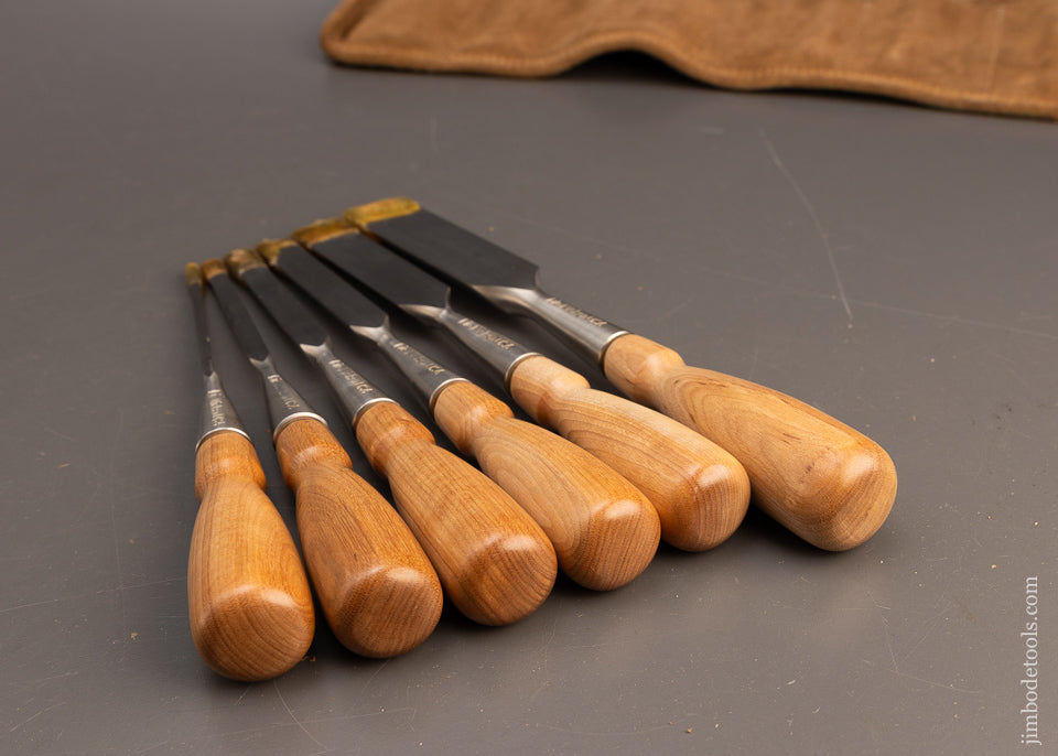 Mint Set of 6 LIE NIELSEN Bevel Edge Chisels with Leather Roll - 116590